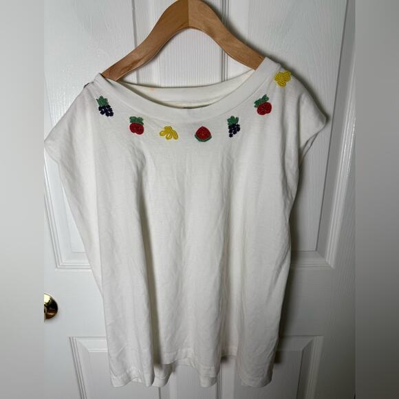 Farm Rio White Beaded Fruits Organic Cotton T-Shirt XL - Picture 2 of 9